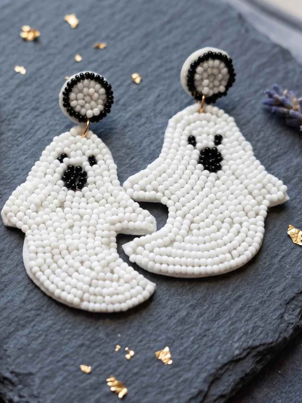Beaded Ghost Drop Dangle Fall Halloween Post Earrings Cute, Charming & Spooky 👻
